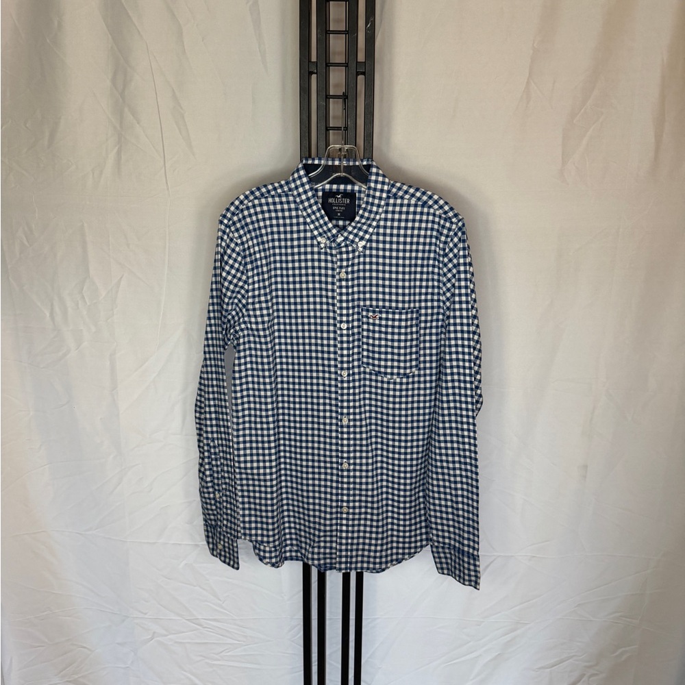 Hollister Men's Navy and White‎ Plaid Shirt